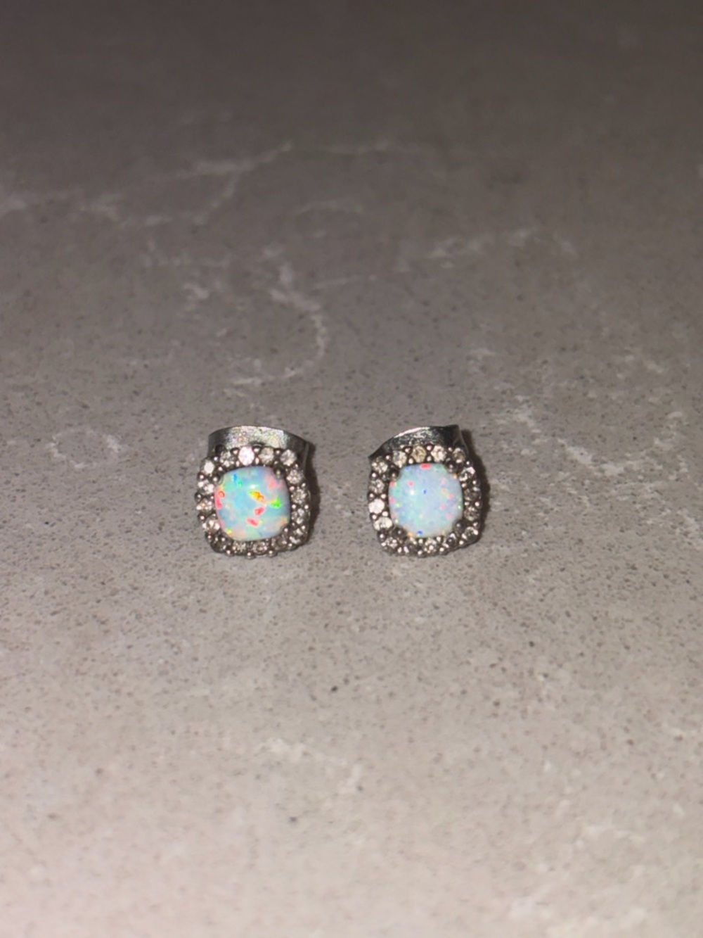 7.0mm 925 Sterling Silver Real Opal Square Stud Earrings with Crystal Setting - Picture 5 of 6